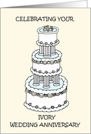 Ivory Wedding Anniversary 14 Years Stylish Cake Illustration card