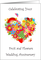 Celebrating 4th Wedding Anniversary Fruits and Flowers Heart card