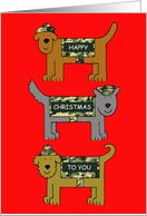 Happy Christmas Cartoon Dogs Wearing Camouflage Coats and Hats card