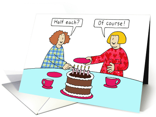 Joint Mutual Same Day Shared Birthday Cartoon Cake Humor for Her card