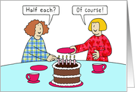 Joint Mutual Same Day Shared Birthday Cartoon Cake Humor for Her card