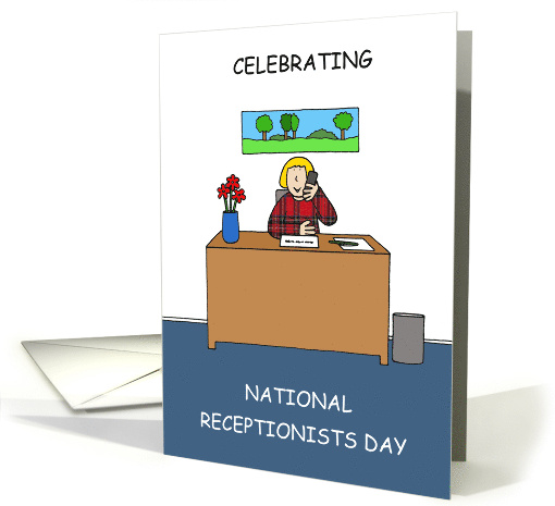 National Receptionists Day Cartoon Lady at Her Office Desk card