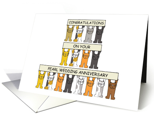 Pearl Wedding Anniversary 30 Years Cute Cartoon Cats card (1525900)