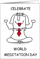 World Meditation Day Cartoon Woman Meditating card