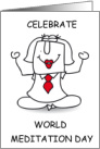 World Meditation Day Cartoon Woman Meditating card