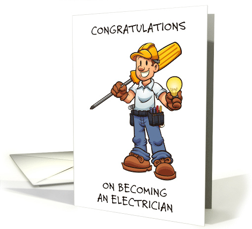 Congratulations Electrician Graduate Cute Cartoon Man card (1526750)