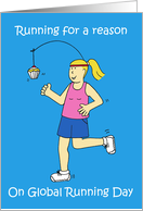 Global Running Day June Cartoon Lady Running for Cake Humor card