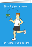 Global Running Day June Cartoon Man Running for Beer card