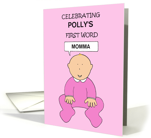 Baby's First Word to Customize with Any Name and Word Baby Girl card