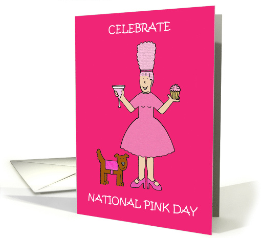 National Pink Day June 23rd Cartoon Lady in Funky Pink Outfit card