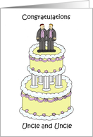 Gay Uncle Wedding Congratulations Two Grooms Standing on a Cake card