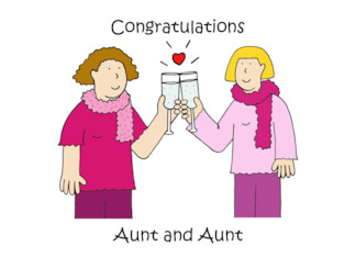 Gay Aunt Wedding Congratulations Cartoon Female Couple Celebrating