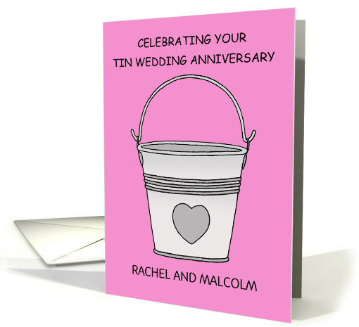 Tin Wedding Anniversary 10 Years Cartoon to Personalize card (1532648)