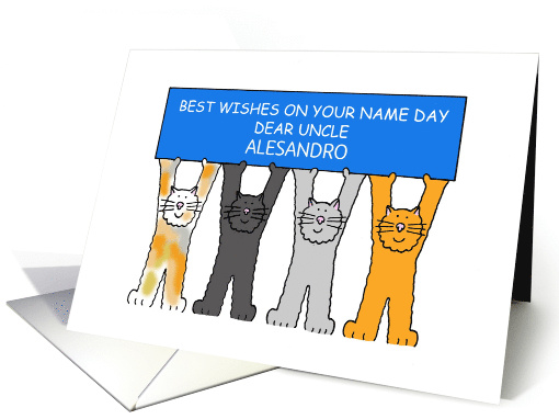Best Wishes on Name Day Uncle to Personalize any Name Cute Cats. card