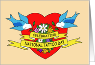 National Tattoo Day July 17th Bluebirds and Flowers, Blank Inside. card