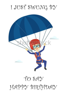 Sky Diver Happy Birthday Humor Lady Parachutist Cartoon