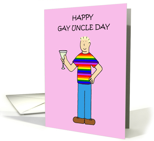 Gay Uncle Day August 14th Guncle Cartoon Man in Rainbow T-shirt card