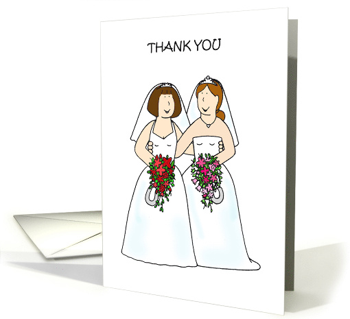 Thank you For the Gift Lesbian Bridal Couple Cartoon card (1533542)