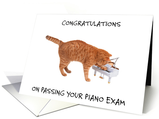 Congratulations on Passing Piano Exam Ginger Cat Playing a Piano card