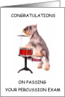 Congratulations on Passing Percussion Exam Dog Playing Drum Kit card