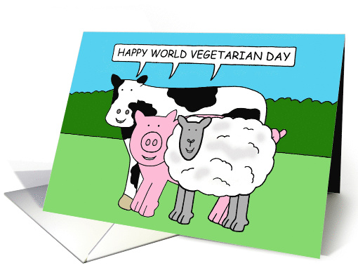 World Vegetarian Day, October 1st, Talking Cartoon Farm Animals. card