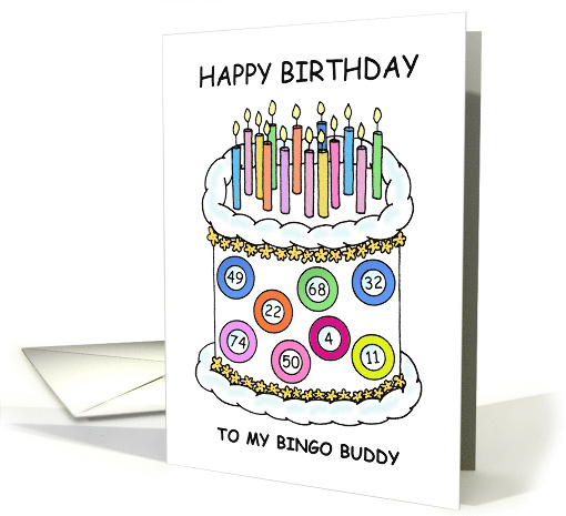 Happy Birthday Bingo Buddy Cartoon Cake and Candles card (1536018)