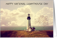 National Lighthouse Day August 7th Coastal Scene BIrds and Clouds card