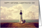 National Lighthouse Day August 7th Coastal Scene BIrds and Clouds card