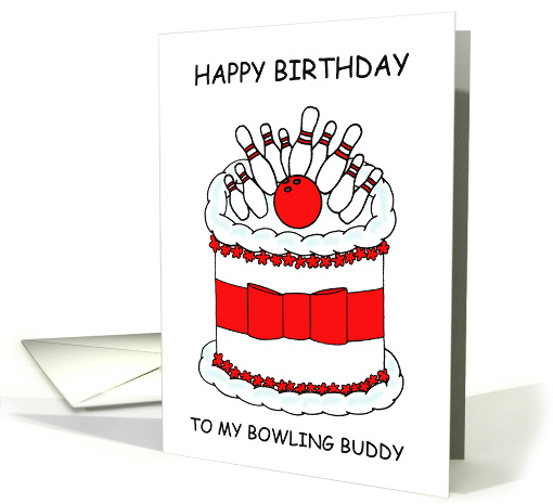 Happy Birthday Bowling Buddy Cake and Skittles Cartoon card (1537236)