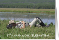 National Go Fishing Day June 18th Sleeping Fisherman on Riverbank card