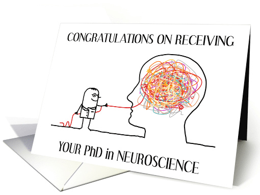 PhD in Neuroscience Congratulations Cartoon Man with Brain card