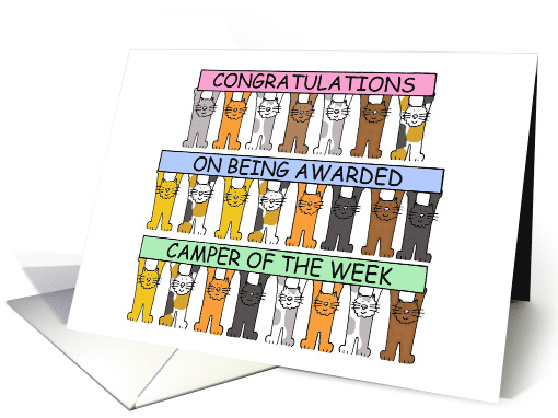 Camper of the Week Congratulations Cartoon Cats Holding Banners card