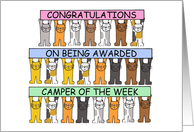 Camper of the Week Congratulations Cartoon Cats Holding Banners card