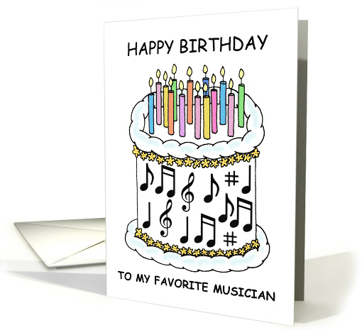 Happy Birthday to Musician Cartoon Cake with Musical Notes card
