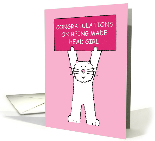 Congratulations on Being Made Head Girl Cartoon Cat with Banner card