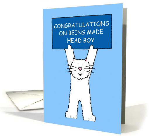 Congratulations on Being Made Head Boy Cartoon Cat With a Banner card