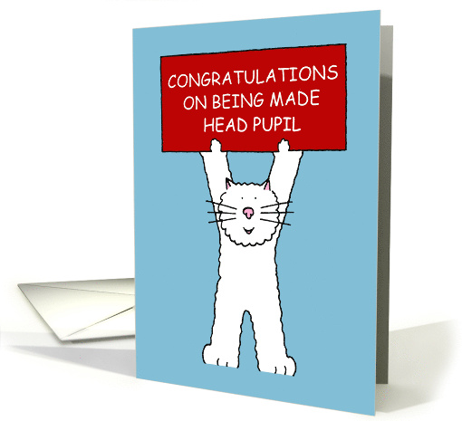 Congratulations on Being Made Head Pupil Cartoon White Cat card