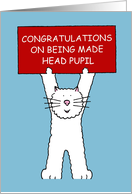 Congratulations on Being Made Head Pupil Cartoon White Cat card