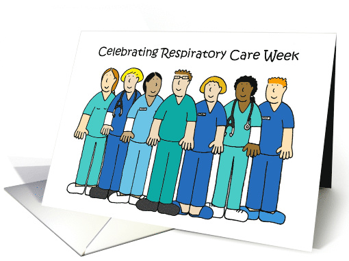 Respiratory Care Week October Cartoon Group Wearing Scrubs card