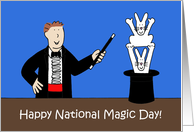 National Magic Day Humor October 31st Cartoon Magicain and Rabbits card