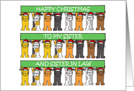 Happy Christmas Sister and Sister in Law Cartoon Cats In Santa Hats card