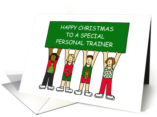 Happy Christmas to Personal Trainer Cartoon Group of Clients card