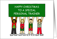 Happy Christmas to Personal Trainer Cartoon Group of Clients card