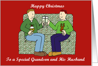 Happy Christmas to Grandson and His Husband Cartoon Male Couple card