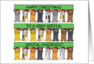 Happy Christmas to Dental Hygienist Cartoon Cats in Santa Hats card