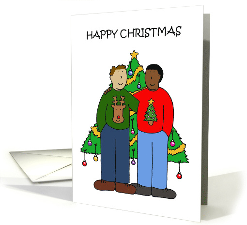 Gay Male Multiracial Couple Happy Christmas Cartoon card (1552200)