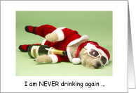 National Hangover Day January 1st Funny Dog in Santa Outfit with Beer card