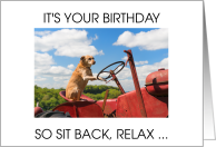 Happy Birthday for Farmer Funny Dog Driving a Tractor Humor card