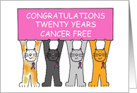 20 Years Cancer Remission Congratulations Pink Ribbon Cartoon Cats card