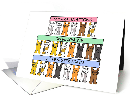 Congratulations on Becoming a Big Sister Again Cartoon Cats card